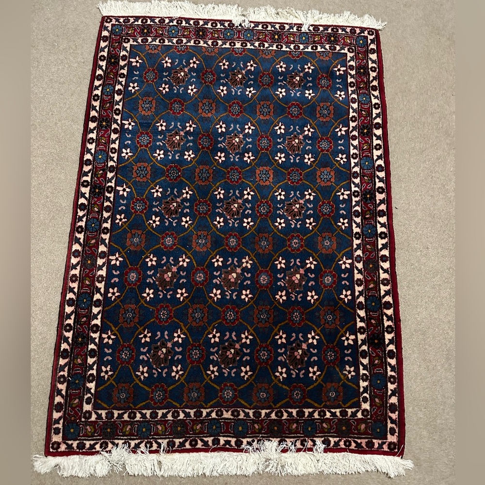 Persian Varamin Floral Wool Hand-Knotted Rug